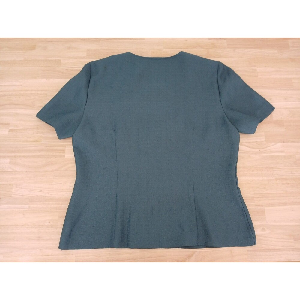 Vintage Leslie Fay Teal Short Sleeve Blazer Jacket Gold Buttons Women's Size 16 - Picture 3 of 13